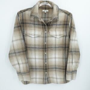 Madewell Jacket Womens‎ Medium Beige Plaid Pearl Snap Flannel Cottage Western